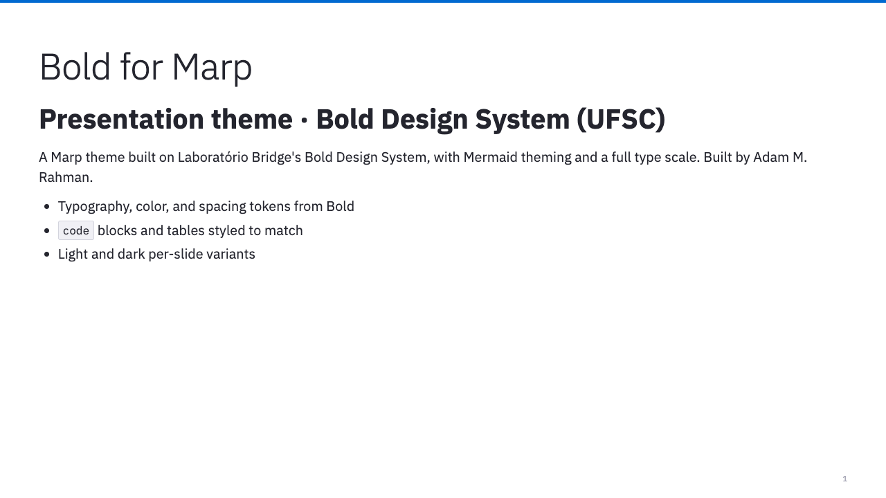 Bold Marp theme title slide